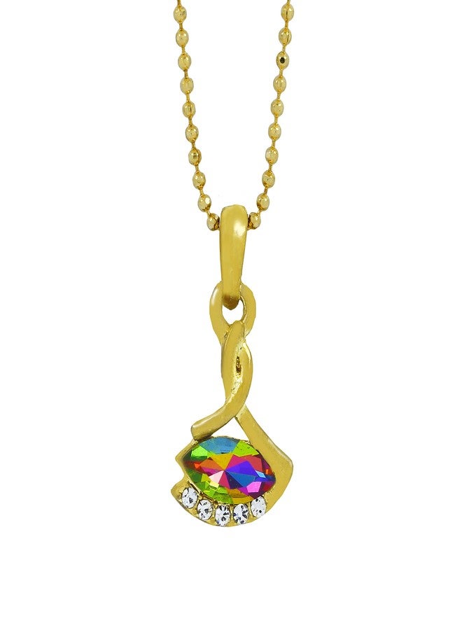ZIVOM® Rainbow 18K Gold Plated Gold Brass American Diamond/Cz Necklace Pendant Chain Set Girls Women - Image 1