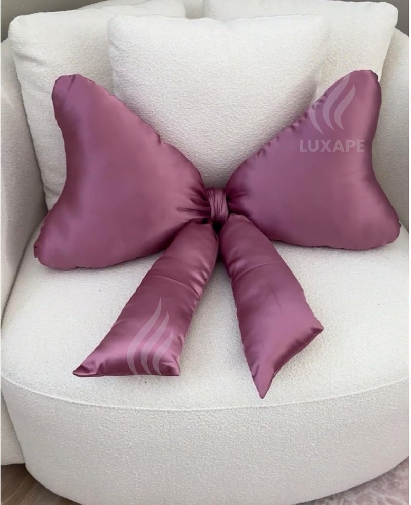 Luxape Bow Pillow - Big Bow Throw Pillow - Bow Shaped Pillow - Silky Satin - Coquette Decor - Bow Room Decor - Pink Bow Pillow - Bow Nursery Decor - Pink Room Decor - Image 3