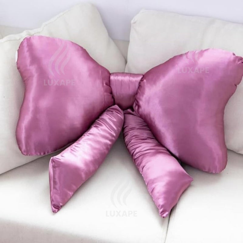 Luxape Bow Pillow - Big Bow Throw Pillow - Bow Shaped Pillow - Silky Satin - Coquette Decor - Bow Room Decor - Pink Bow Pillow - Bow Nursery Decor - Pink Room Decor - Image 2