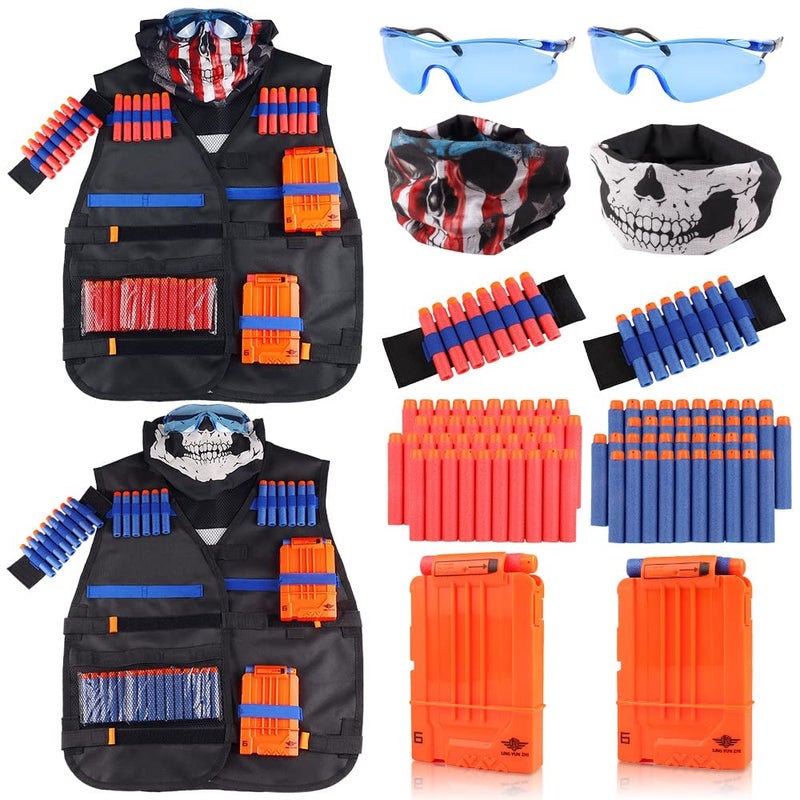 UWANTME Kids Tactical Vest Kit 2 Pack for Nerf Guns Elite Series with Refill Darts Dart Pouch, Reload Clip Tactical Mask Wrist Band,Protective Glasses,Toys for 7 8 9 10 12 Year Old - Image 1