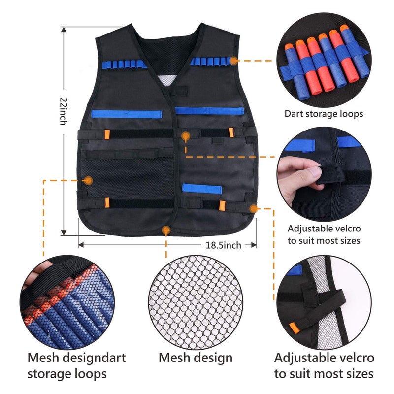 UWANTME Kids Tactical Vest Kit 2 Pack for Nerf Guns Elite Series with Refill Darts Dart Pouch, Reload Clip Tactical Mask Wrist Band,Protective Glasses,Toys for 7 8 9 10 12 Year Old - Image 3