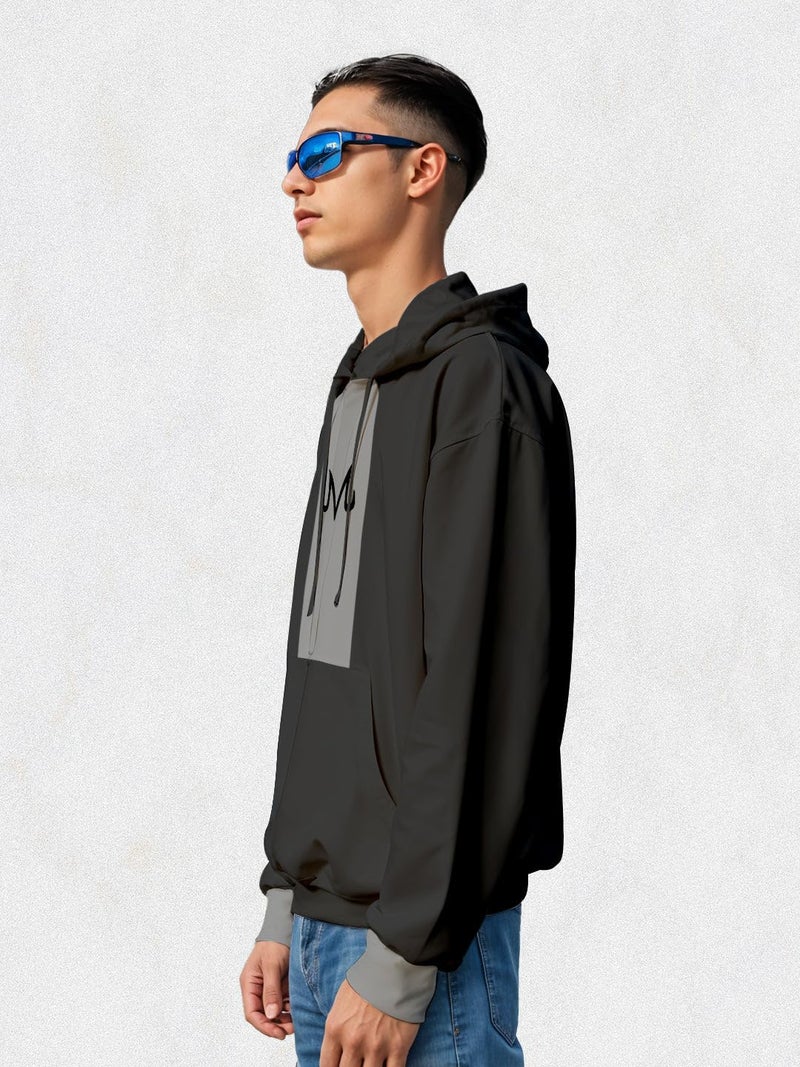 crazymonk Men's Cotton Printed Full Sleeve Oversized Ultra Ego Hoodie - Steel Grey - L Size - Image 3