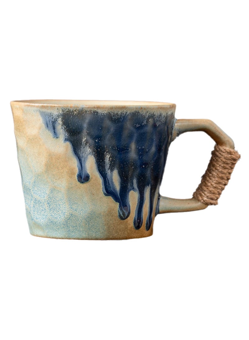 Special-Shaped Mugs, Retro Ceramic Cups, Irregular Cups, Stoneware Water Cups, High-Value Coffee Cups（Flow Glaze Blue 350ml） - Image 1