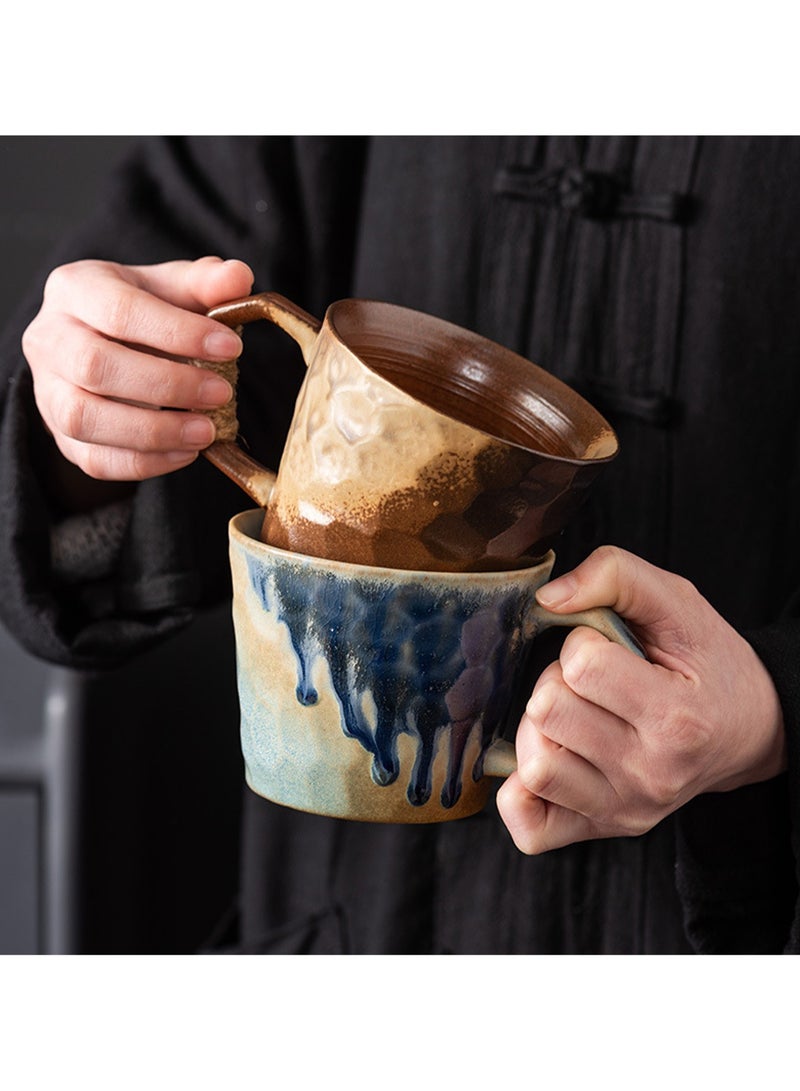 Special-Shaped Mugs, Retro Ceramic Cups, Irregular Cups, Stoneware Water Cups, High-Value Coffee Cups（Flow Glaze Blue 350ml） - Image 3