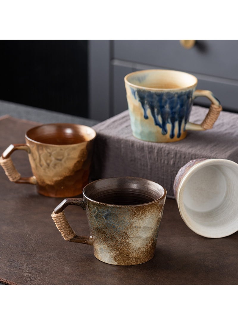 Special-Shaped Mugs, Retro Ceramic Cups, Irregular Cups, Stoneware Water Cups, High-Value Coffee Cups（Flow Glaze Blue 350ml） - Image 4