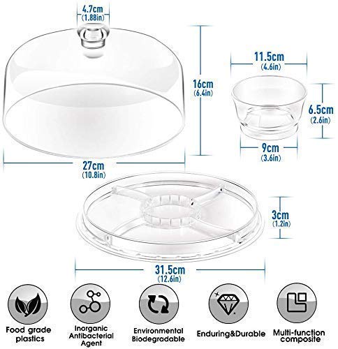 SAKAR Sales 6-in-1 Acrylic Cake Stand Cake Plate with Transparent Dome Multi-Function Serving Platter, Salad & Punch Bowl (Pack of 1). - Image 2