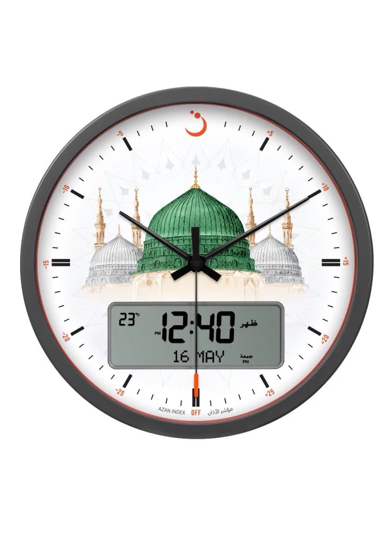 Alfajr - Al Fajr Medina Mosque Wall Clock with Hands and Screen to Display Prayer Time and Date CR-23M - Image 1