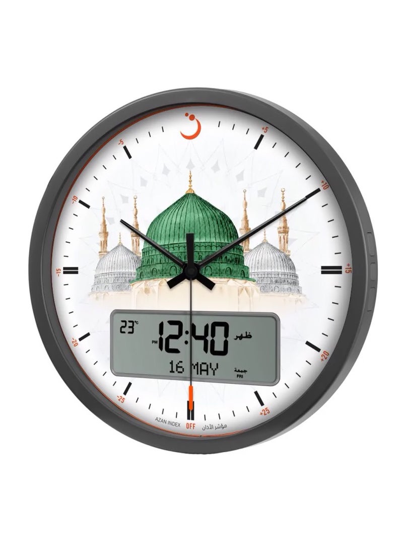 Alfajr - Al Fajr Medina Mosque Wall Clock with Hands and Screen to Display Prayer Time and Date CR-23M - Image 1
