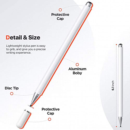 Dyazo Aluminium Fine Point Stylus Pen with Spare Disk for Touch Screens Devices, Compatible with iPad/iPhone/X/XR, Amazon Kindle and All Android/iOS Smart Phones and Tablets (White) - Image 4