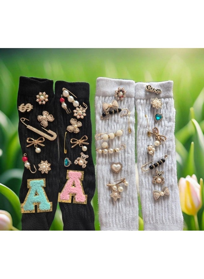 Cmidy Charms for Socks Safety Pins 54pcs Brooches and Pins for Women Gold Junk Sock Charms Pins Jewelry Accessories Bulk Rhinestone Pearl Brooch Pins Button Pins for Women Clothes Hats Shoes Scarf Shawl - Image 4