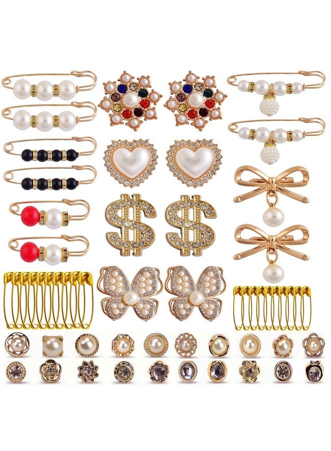 Cmidy Charms for Socks Safety Pins 54pcs Brooches and Pins for Women Gold Junk Sock Charms Pins Jewelry Accessories Bulk Rhinestone Pearl Brooch Pins Button Pins for Women Clothes Hats Shoes Scarf Shawl - Image 1