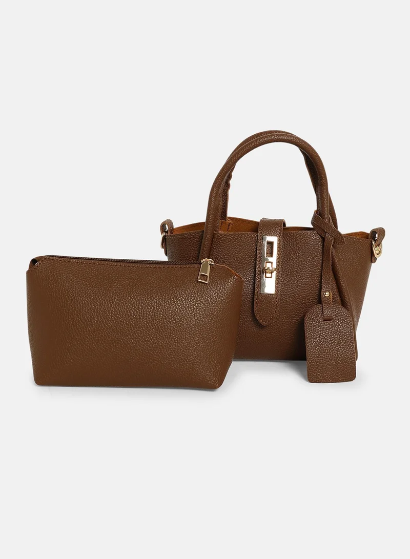 Haute Sauce Solid Interlock Regular Vegan Leather Hand Bag For Women