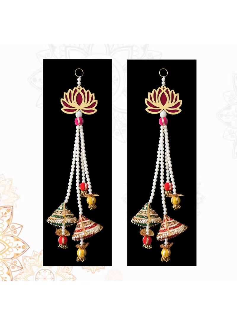 Saugat Traders Saugat Traders Lotus with Gota Patti Wall Hanging for Home Decor, Main Door, Temple, Diwali Decorations Handmade Lotus Door Hangings Festival Decoration Items Pack of 2  - Image 1