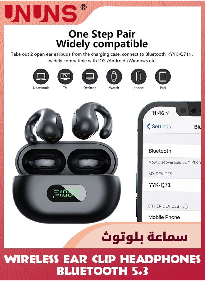 UNUNS Open Ear Clip Headphones,Wireless Air Conduction Earbuds Bluetooth 5.3,Sports Earbuds With Mic/Earhooks/Charging Case/Digital Display,Waterproof Headset For Cycling,Running,Walking  - Image 4