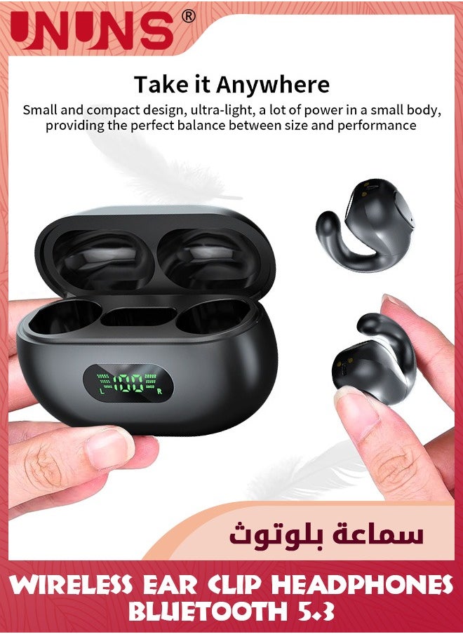 UNUNS Open Ear Clip Headphones,Wireless Air Conduction Earbuds Bluetooth 5.3,Sports Earbuds With Mic/Earhooks/Charging Case/Digital Display,Waterproof Headset For Cycling,Running,Walking  - Image 5