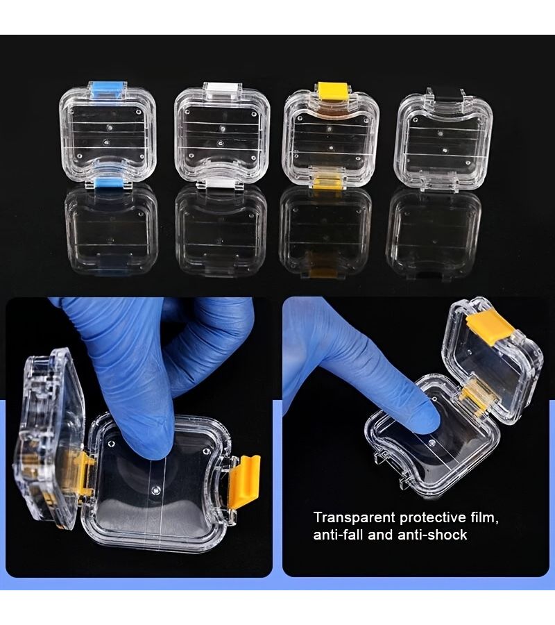 A Set Of 4 Plastic Dental Storage Boxes With Cling Film For Cleaning Dentures High Quality Denture Containers Portable Travel Case For Orthodontic Supplies Yellow Black Blue White - Image 5