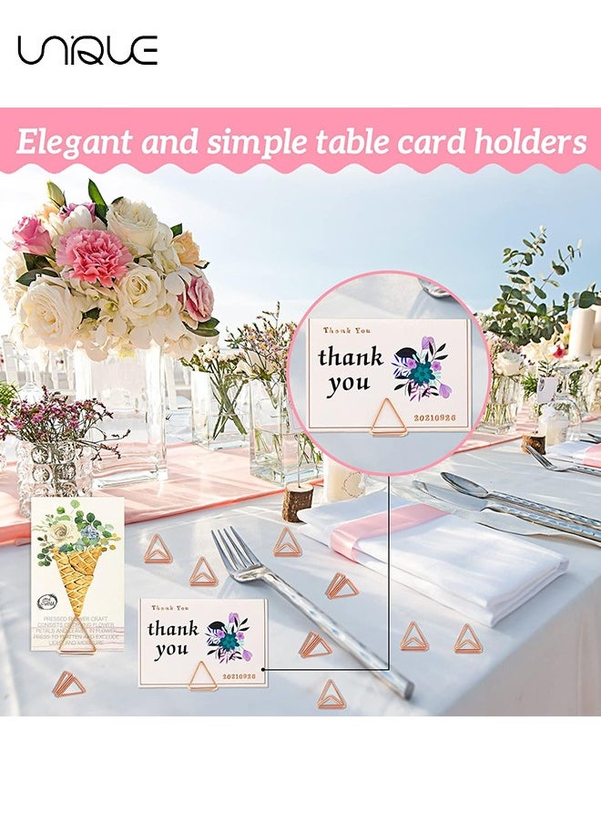 Unique 24 Pack Triangle Business Card Holder, Triangle Shape Table Card Holders Photo Holder Pictures Stand Clips for Place Cards Weddings Anniversary Party Office Desk Name, Rose Gold  - Image 4