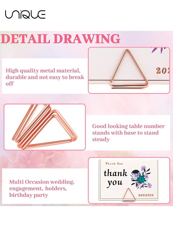 Unique 24 Pack Triangle Business Card Holder, Triangle Shape Table Card Holders Photo Holder Pictures Stand Clips for Place Cards Weddings Anniversary Party Office Desk Name, Rose Gold  - Image 3