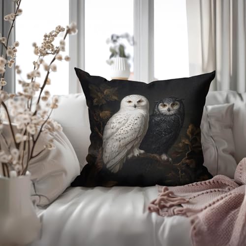 RBAFAO Vintage Black Owl Throw Pillow Cover 18x18 - White Owl Botanical Farmhouse Decor | Indoor Outdoor Cushion Case for Sofa Couch Bed Living Room Bedroom Home (Black&White-Owl) - Image 5