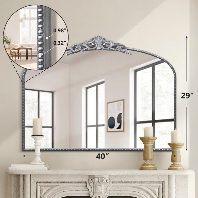 Micasso Antique Wall Silver Mirror: 40" x 29" French Baroque Vintage Mirror - Traditional Ornate Decorative Arched Mirrors for Wall/Bathroom/Entryway/Fireplace/Hallway - Home Decor for Living Room - Image 4