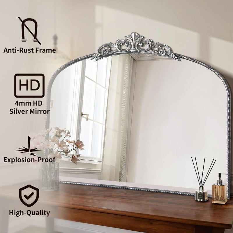 Micasso Antique Wall Silver Mirror: 40" x 29" French Baroque Vintage Mirror - Traditional Ornate Decorative Arched Mirrors for Wall/Bathroom/Entryway/Fireplace/Hallway - Home Decor for Living Room - Image 2