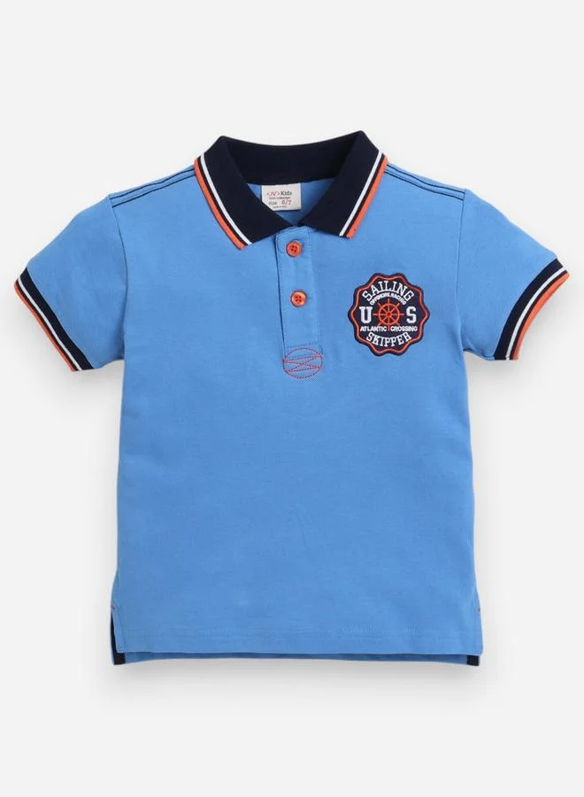 victor and jane Victor And Jane Boys Blue Embroidered Detail Short Sleeve Polo T-Shirt