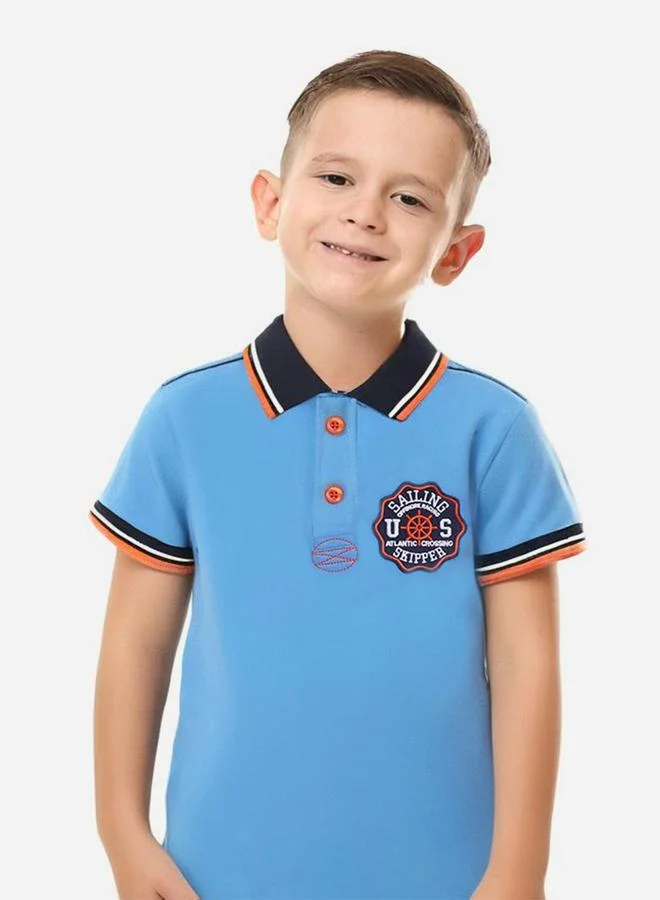 victor and jane Victor And Jane Boys Blue Embroidered Detail Short Sleeve Polo T-Shirt
