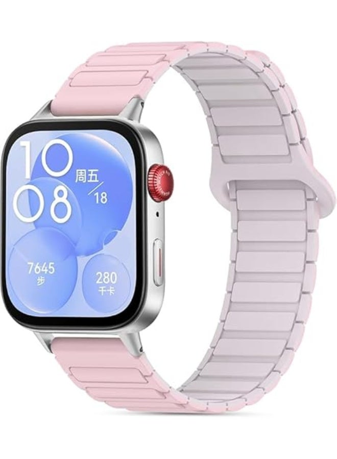 Magnetic Strap for Huawei Watch Fit 4 Pro/Fit4/Fit 3 Replacement Straps Strong Silicone, Easy to Wear, Waterproof, Sporty, Daily Wear Watchbands for Men and Women (Pink | Beige) - Image 1