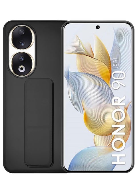 3-in-1 Magnetic Wrist Strap Hand Grip Stand Back Case Cover for Honor 90-Black