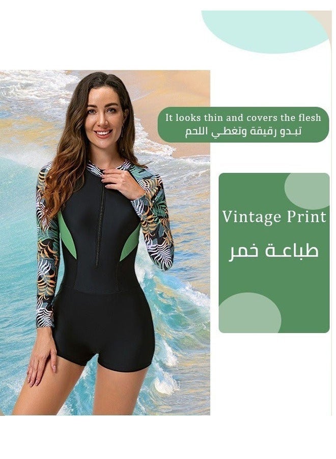 HOMESTAR Women's Swimsuit, Long Sleeve Sun UV Protection Swimwear for Ladies, Printed Modest Bathing Suits, Tummy Control Zip Front Wetsuit, for Swimming, Surfing, Diving, Wakeboarding, Snorkeling and Beach Vacations - Image 3