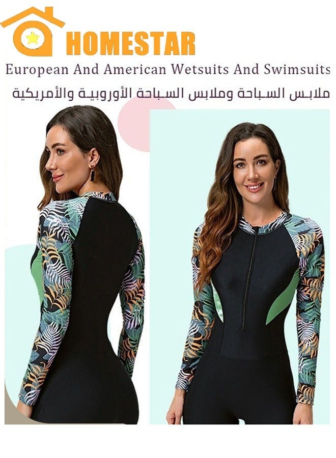 HOMESTAR Women's Swimsuit, Long Sleeve Sun UV Protection Swimwear for Ladies, Printed Modest Bathing Suits, Tummy Control Zip Front Wetsuit, for Swimming, Surfing, Diving, Wakeboarding, Snorkeling and Beach Vacations - Image 1