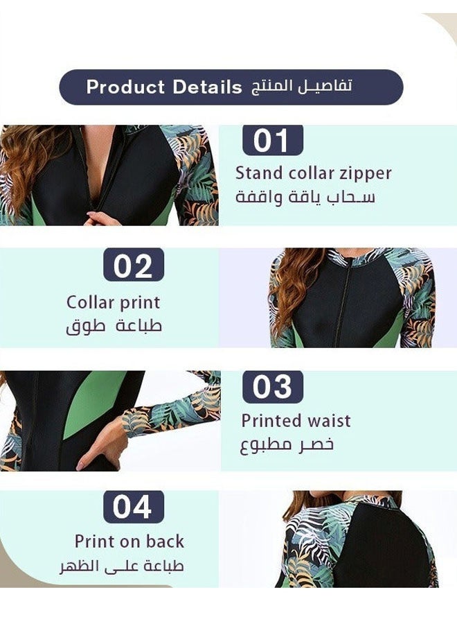HOMESTAR Women's Swimsuit, Long Sleeve Sun UV Protection Swimwear for Ladies, Printed Modest Bathing Suits, Tummy Control Zip Front Wetsuit, for Swimming, Surfing, Diving, Wakeboarding, Snorkeling and Beach Vacations - Image 5