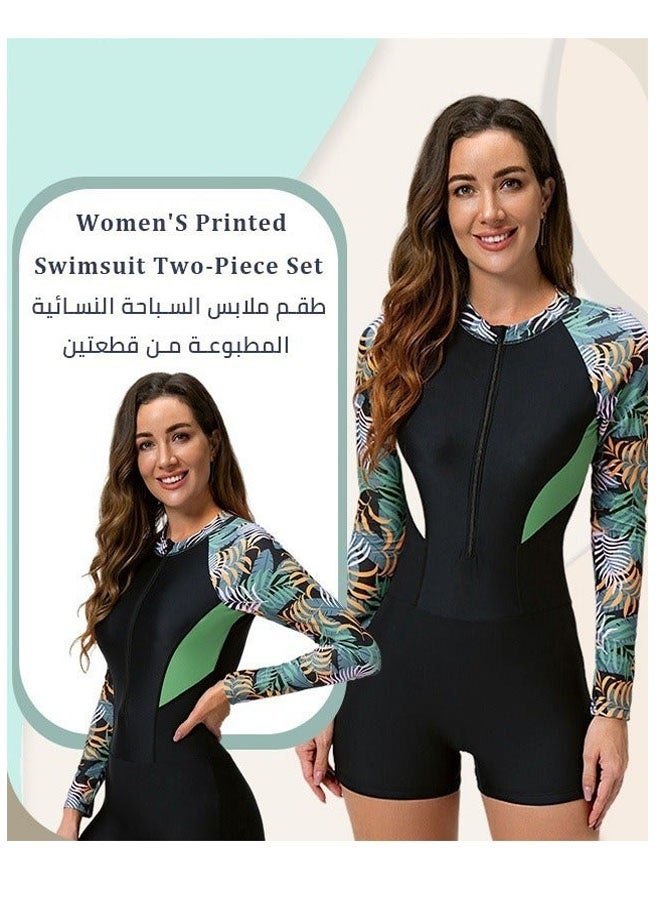 HOMESTAR Women's Swimsuit, Long Sleeve Sun UV Protection Swimwear for Ladies, Printed Modest Bathing Suits, Tummy Control Zip Front Wetsuit, for Swimming, Surfing, Diving, Wakeboarding, Snorkeling and Beach Vacations - Image 2