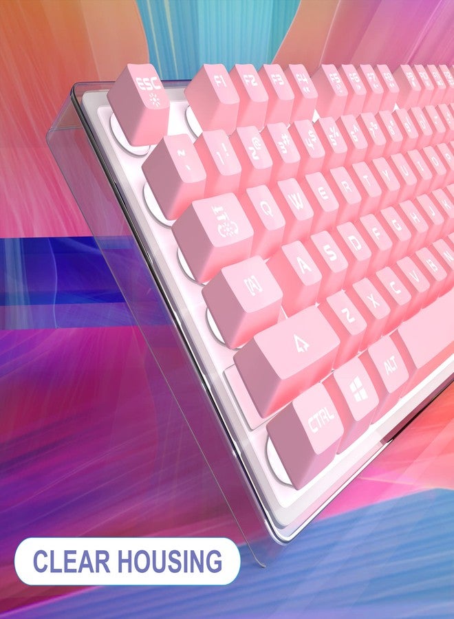 MageGee Gaming Keyboard, 7 Solid Colors Backlit Wired Gaming Keyboard with Clear Housing and Double-Shot Keycaps, K1 Waterproof Ergonomic 104 Keys Light Up Keyboard for PC Desktop Laptop, Pink - Image 3
