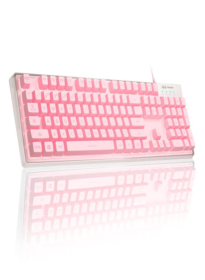 MageGee Gaming Keyboard, 7 Solid Colors Backlit Wired Gaming Keyboard with Clear Housing and Double-Shot Keycaps, K1 Waterproof Ergonomic 104 Keys Light Up Keyboard for PC Desktop Laptop, Pink - Image 1