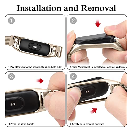 Tobfit Magnetic Strap Compatible for Xiaomi Mi Band 4 / Mi Band 3 (Watch Not Included), Stainless Steel Chain Strap with Magnetic Buckle, Sport Replacement watchstrap for Women & Men (Vintage Gold) - Image 3