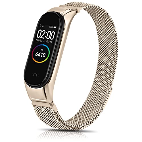 Tobfit Magnetic Strap Compatible for Xiaomi Mi Band 4 / Mi Band 3 (Watch Not Included), Stainless Steel Chain Strap with Magnetic Buckle, Sport Replacement watchstrap for Women & Men (Vintage Gold) - Image 2