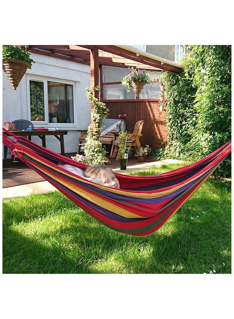 Generic Hammock,Double Hammock with Steel Frame & Carry Bag,Swing hammock - Cotton Stripe Portable Hammock,for Garden Patio Outdoor Camping - Washable,440 lb Weight Capacity(Red) - Image 3