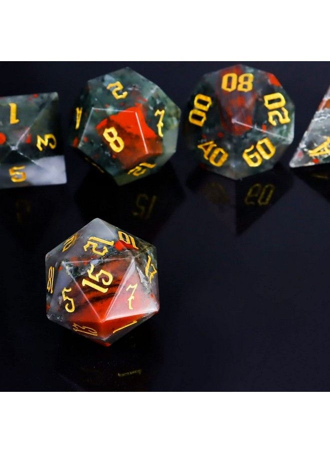 Lucky-M Gemstone Dice Dnd Dice Set Natural Blood Dice Dungeons And Dragons Dice Mini Dice Set Role Playing Game Dice Sets D&D Accessories Gift With Metal Case (Africa Bloodstone)  - Image 4