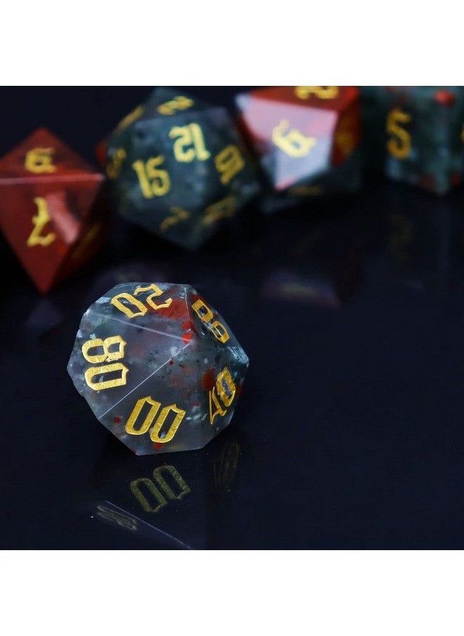 Lucky-M Gemstone Dice Dnd Dice Set Natural Blood Dice Dungeons And Dragons Dice Mini Dice Set Role Playing Game Dice Sets D&D Accessories Gift With Metal Case (Africa Bloodstone)  - Image 5