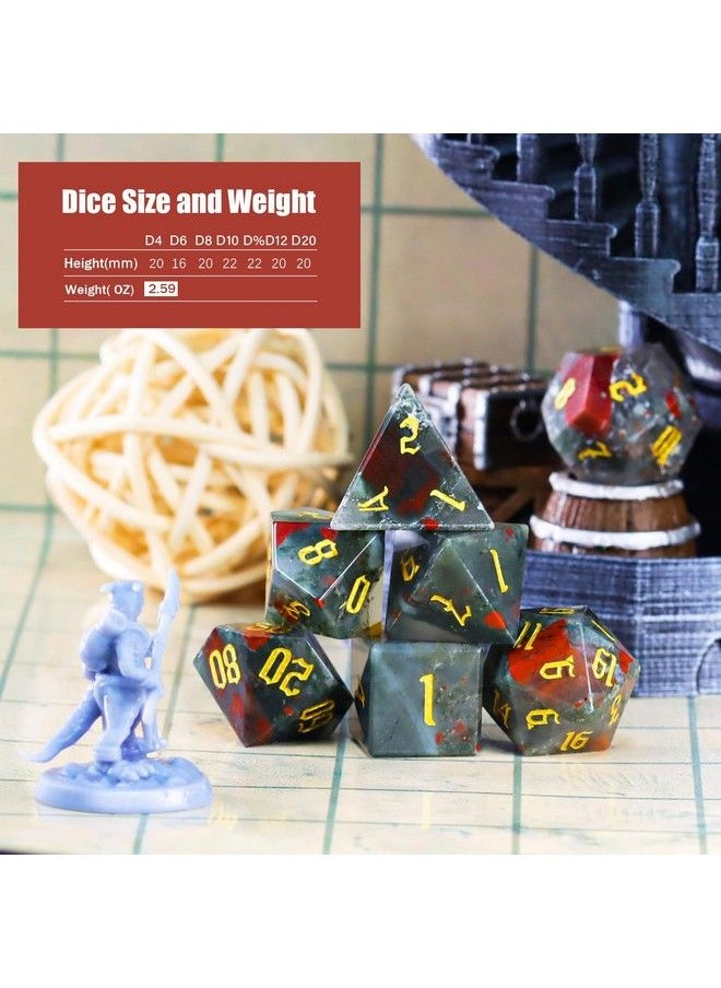 Lucky-M - Gemstone Dice Dnd Dice Set Natural Blood Dice Dungeons And Dragons Dice Mini Dice Set Role Playing Game Dice Sets D&D Accessories Gift With Metal Case (Africa Bloodstone) - Image 1