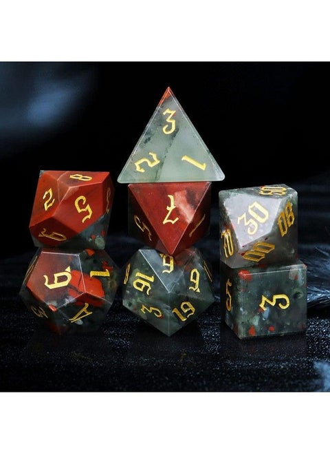 Gemstone Dice Dnd Dice Set Natural Blood Dice Dungeons And Dragons Dice Mini Dice Set Role Playing Game Dice Sets D&D Accessories Gift With Metal Case (Africa Bloodstone)