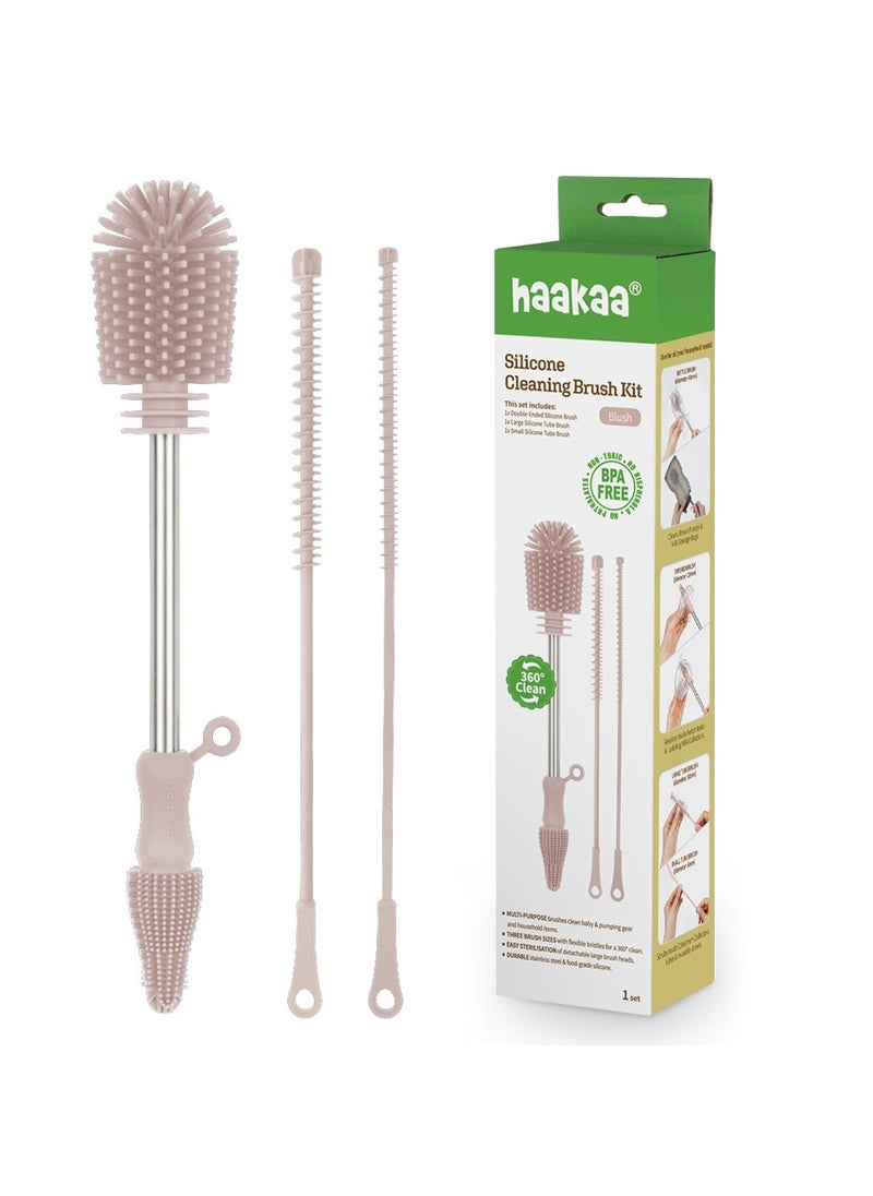 haakaa Silicone Cleaning Brush Kit – Household Cleaning Brushes For Bottles and Crevices, Food-Grade Silicone, Dishwasher Safe Kit - Blush  - Image 1