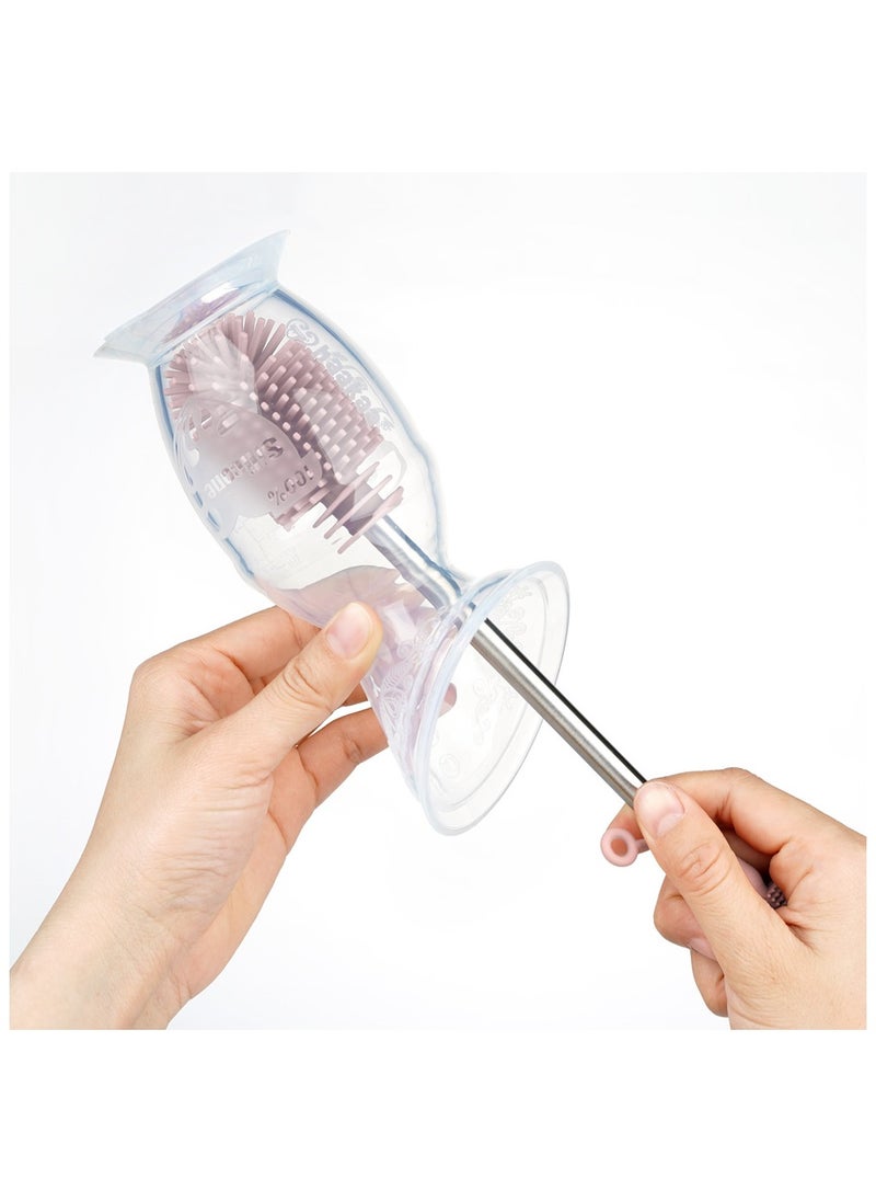 haakaa Silicone Cleaning Brush Kit – Household Cleaning Brushes For Bottles and Crevices, Food-Grade Silicone, Dishwasher Safe Kit - Blush  - Image 4