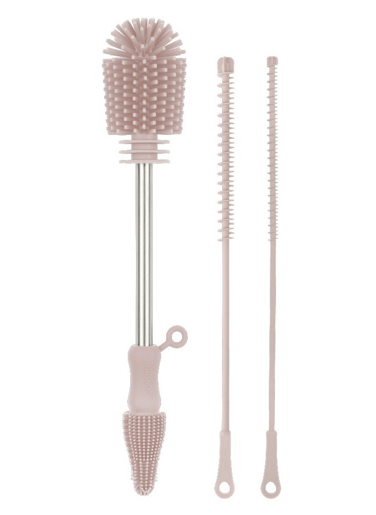 haakaa Silicone Cleaning Brush Kit – Household Cleaning Brushes For Bottles and Crevices, Food-Grade Silicone, Dishwasher Safe Kit - Blush  - Image 2