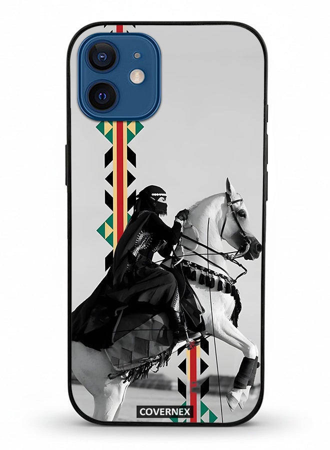 Covernex Apple iPhone 12 Protective Case Cover Printed Featuring Woman on Horseback with Sadu Accents - Image 2