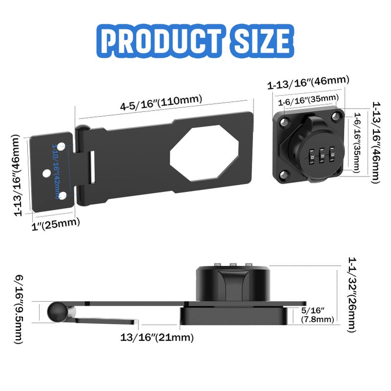 MeBantoo Household Cabinet Password Hasp Locks  Cabinet Door Combination Lock  Door Security Slide Latch Lock For Small Doors  Cabinets  Barn Door  Bathroom  Outdoor  Garden (Black) - Image 5