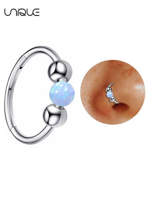 Nose Rings - Silver Nose Rings - Opal Nose Rings - Stainless Steel Nose Rings - Can be Used as a Nasal Septum Ring and Cartilage Earrings - Men's Women's Gifts