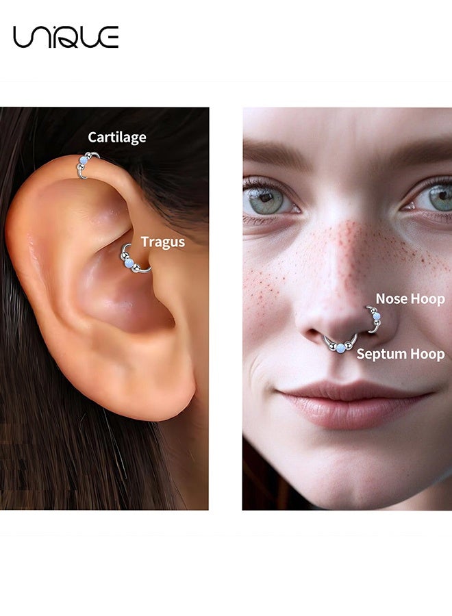 Unique Nose Rings - Silver Nose Rings - Opal Nose Rings - Stainless Steel Nose Rings - Can be Used as a Nasal Septum Ring and Cartilage Earrings - Men's Women's Gifts  - Image 4