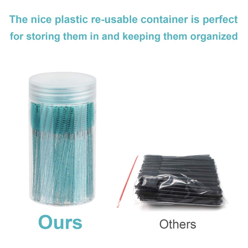 CHEFBEE 100PCS Disposable Eyelash Brush, Mascara Wands Makeup Brushes Applicators Kits for Eyelash Extensions and Eyebrow with Container (Blue) - Image 4